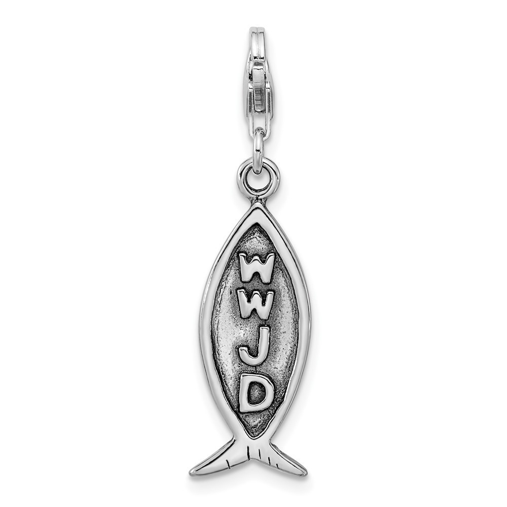 925 Sterling Silver Polished Antiqued WWJD Ichthus Bracelet Charm Lobster Clasp